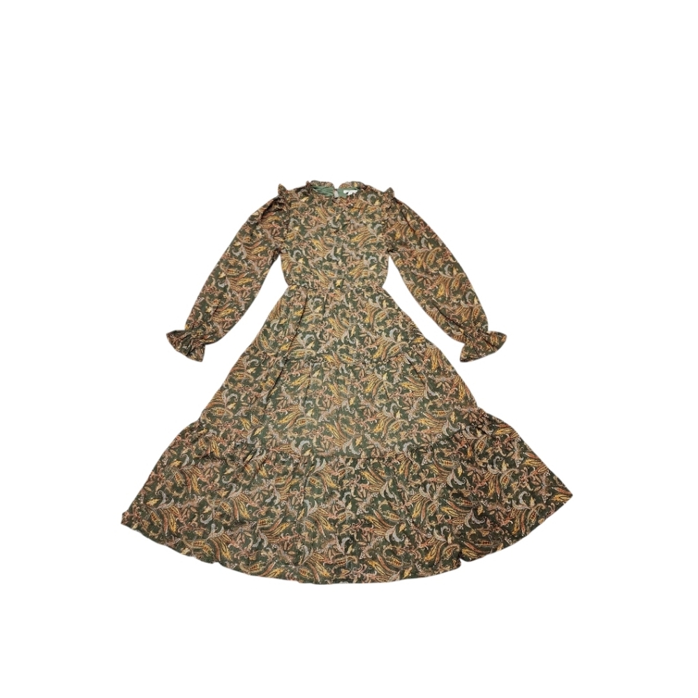Moon River Floral Long Sleeve Dress - Green and Brown